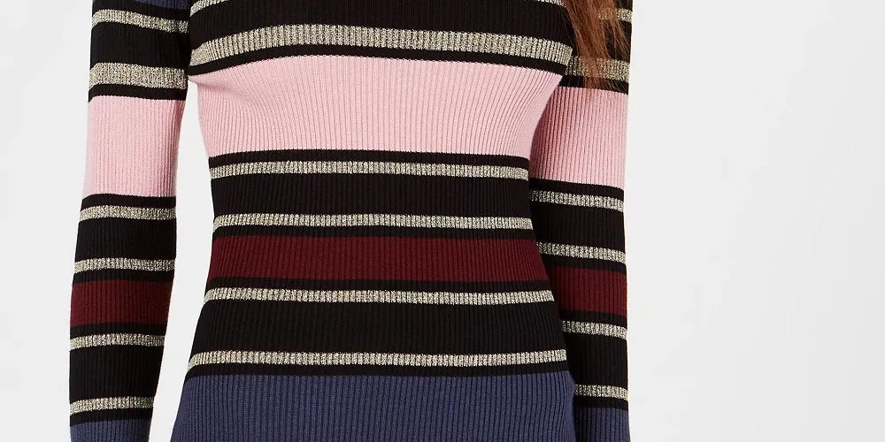 Planet Gold Women's Striped Long Sleeve Jewel Neck Short Body Con Dress Multi Size Large sold by Ruumur product image thumbnail 3