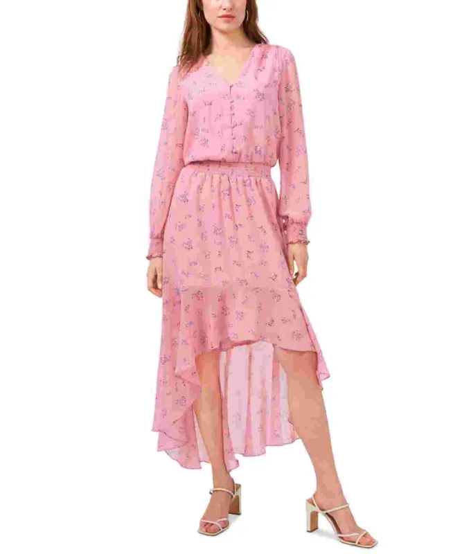 1.STATE Women's Printed Asymmetrical Midi Dress Pink sold by Ruumur