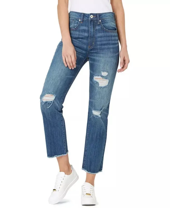 Numero Women's Ripped High Rise Frayed-Hem Denim Jeans Blue  Size 29 sold by Ruumur
