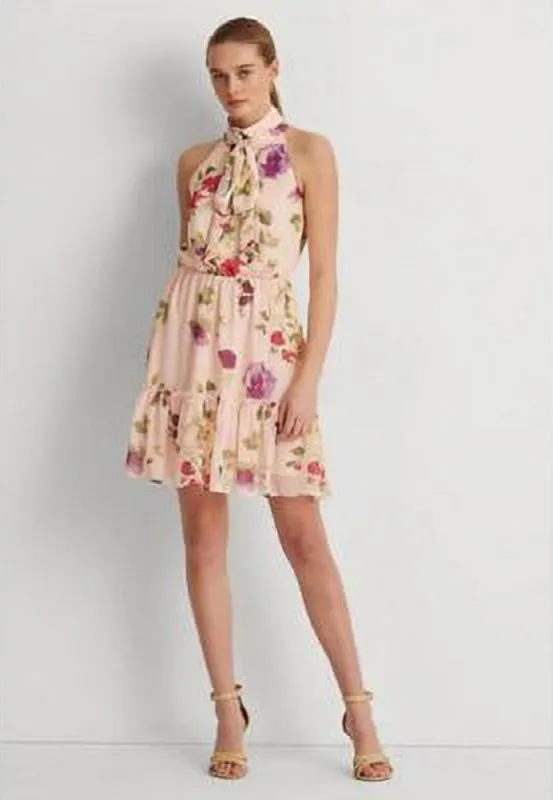 Ralph Lauren Women's Floral Chiffon Sleeveless Dress Green made by Ruumur