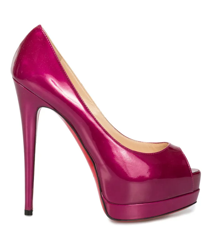 Christian Louboutin Palais Royal Magenta Patent Leather 120mm Platform Pump sold by Ruumur