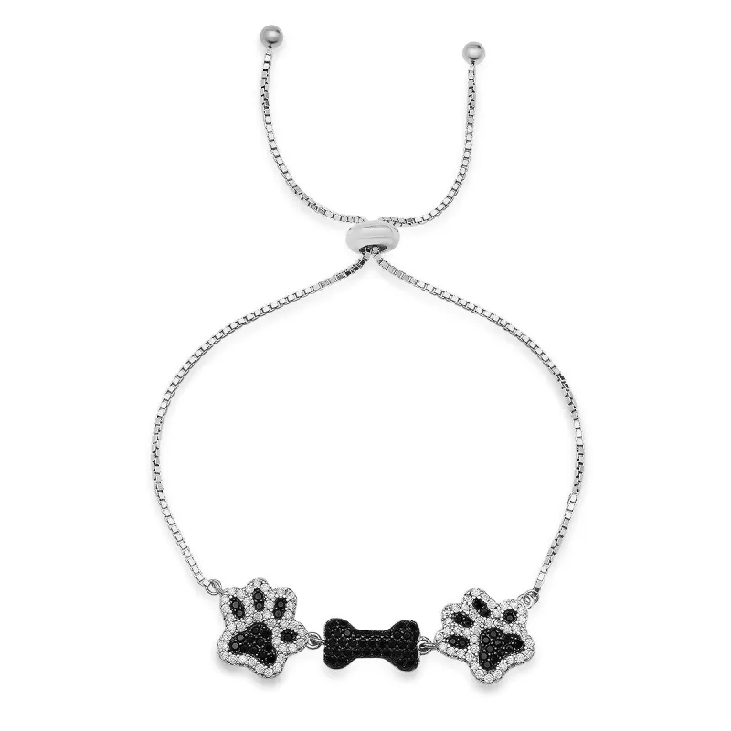 Sterling Silver CZ Doggy Paw Adjustable Bracelet sold by Ruumur