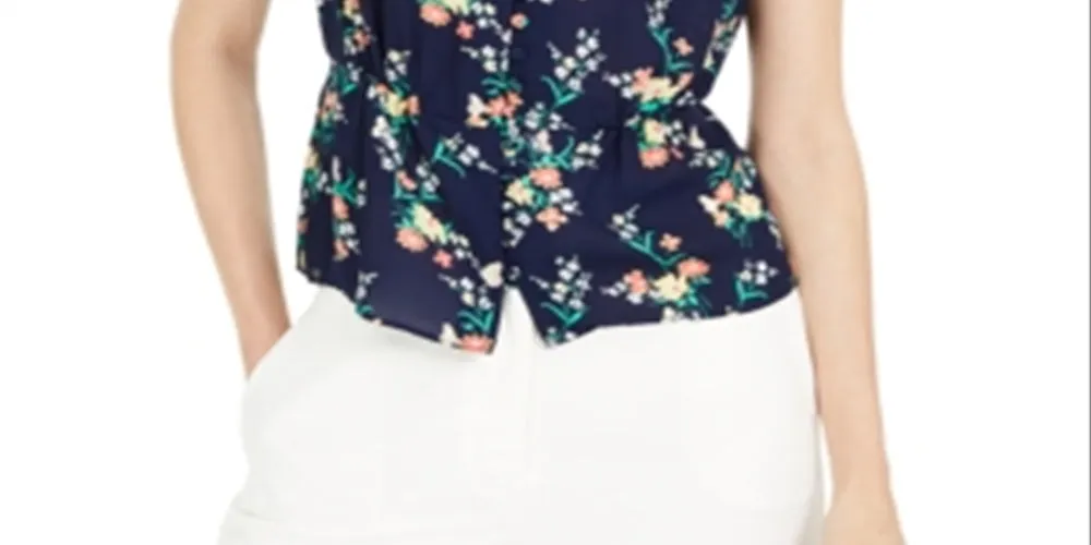 Maison Jules Women's Floral V-Neck Blouse Blue Size M sold by Ruumur product image thumbnail 3