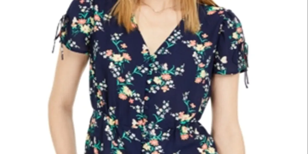 Maison Jules Women's Floral V-Neck Blouse Blue Size M sold by Ruumur product image thumbnail 2