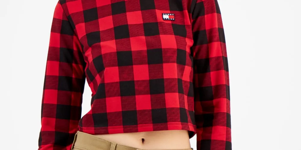 Tommy Jeans Women's Buffalo Plaid French Terry Sweatshirt Red Size X-Large sold by Ruumur product image thumbnail 3