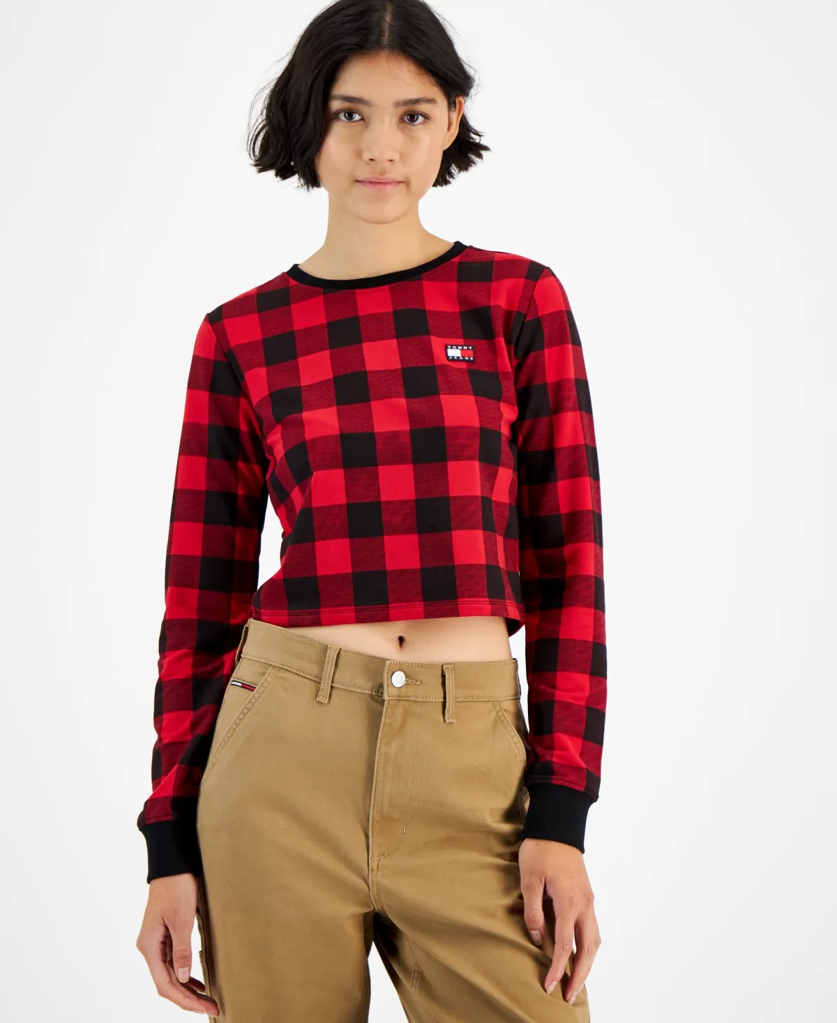 Tommy Jeans Women's Buffalo Plaid French Terry Sweatshirt Red Size X-Large sold by Ruumur