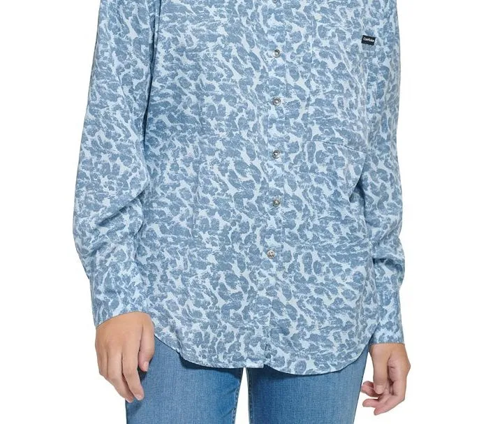 Calvin Klein Women's Long Sleeve Animal Print Boyfriend Shirt Blue Size Medium sold by Ruumur product image thumbnail 3