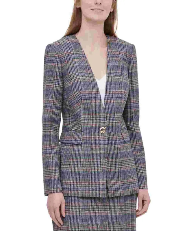 Calvin Klein Women's Plaid Tweed Blazer Brown Size 4 sold by Ruumur