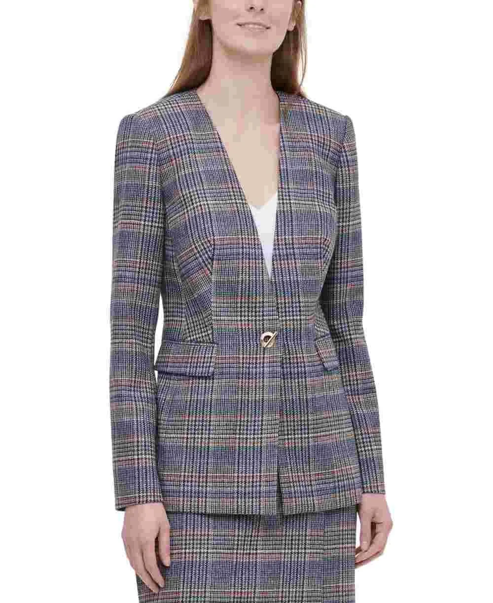 Calvin Klein Women's Plaid Tweed Blazer Brown Size 4 sold by Ruumur