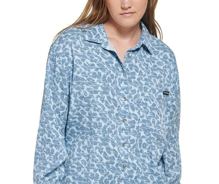 Calvin Klein Women's Long Sleeve Animal Print Boyfriend Shirt Blue Size Medium sold by Ruumur product image thumbnail 2