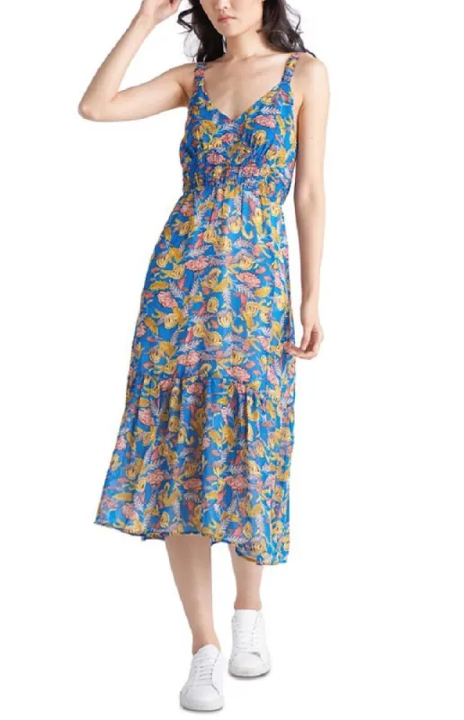Black Tape Women's Tiered Floral A Line Dress Blue Size Medium sold by Ruumur