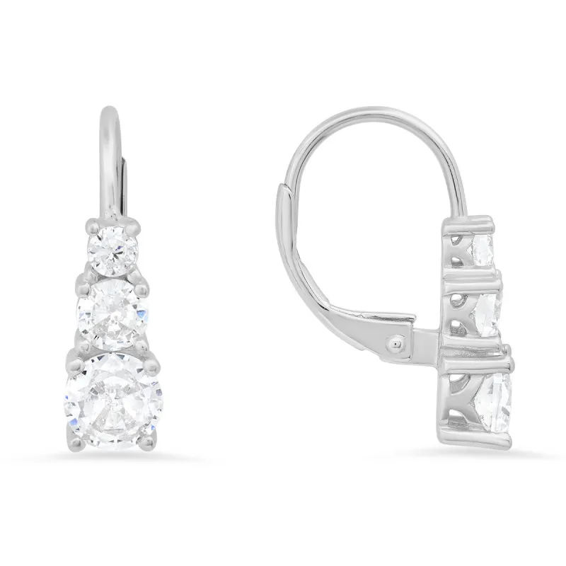 Sterling Silver 3-Stone CZ Leverback Earrings sold by Ruumur