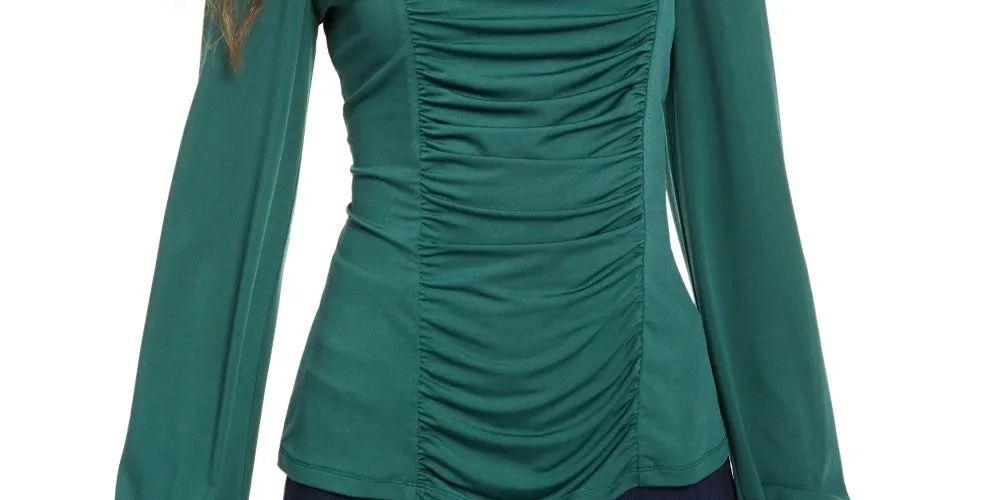 Thalia Sodi Women's Ruched Square Neck Top Green Size Medium sold by Ruumur product image thumbnail 3