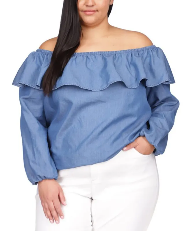 Michael Kors Women's Off The Shoulder Top Blue Size 1X sold by Ruumur