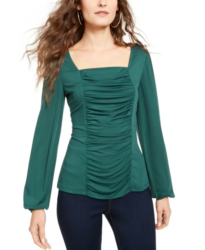 Thalia Sodi Women's Ruched Square Neck Top Green Size Medium sold by Ruumur