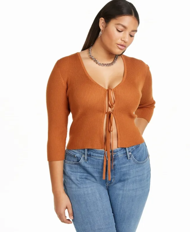 Danielle Bernstein Women's Tie Front Cardigan  Orange Size 2X sold by Ruumur