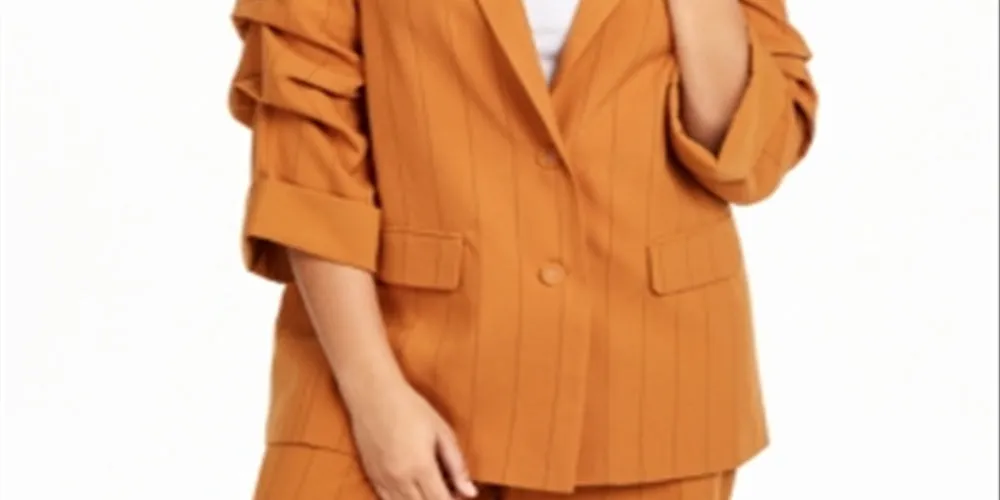 Danielle Bernstein Women's Plus Pinstripe Two Button Blazer Golden Size 2X sold by Ruumur product image thumbnail 3