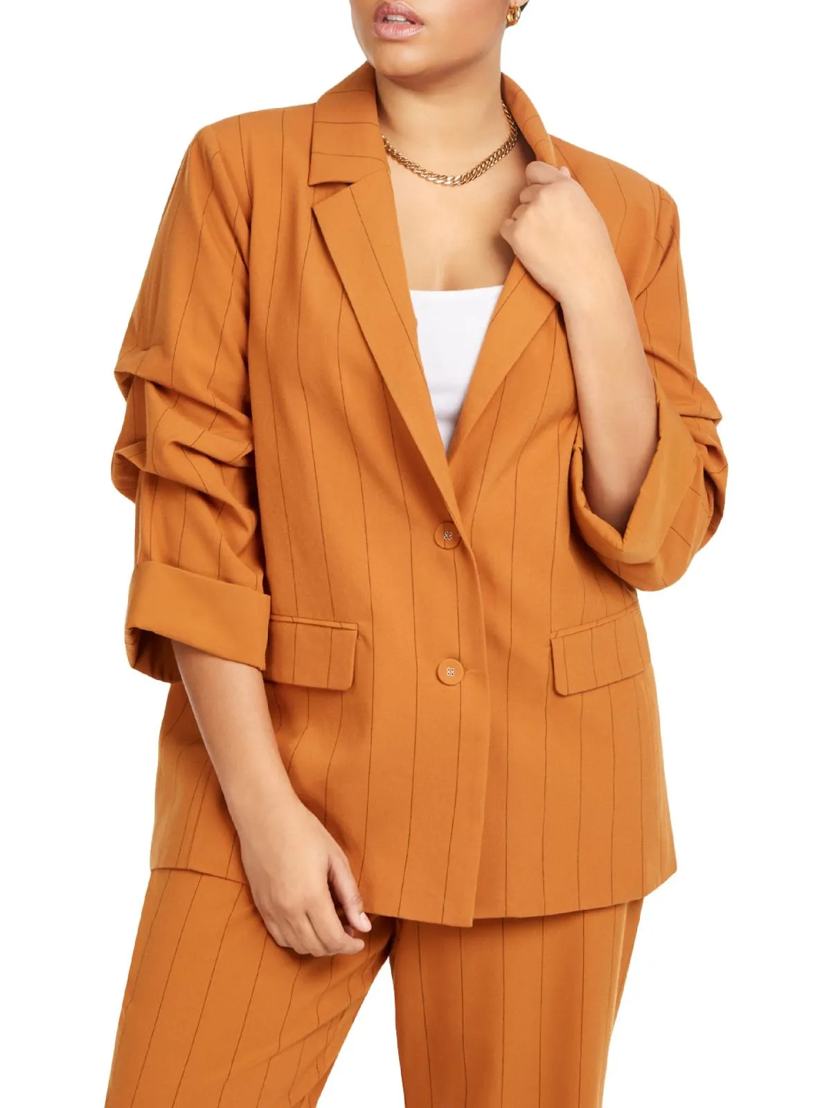 Danielle Bernstein Women's Plus Pinstripe Two Button Blazer Golden Size 2X sold by Ruumur