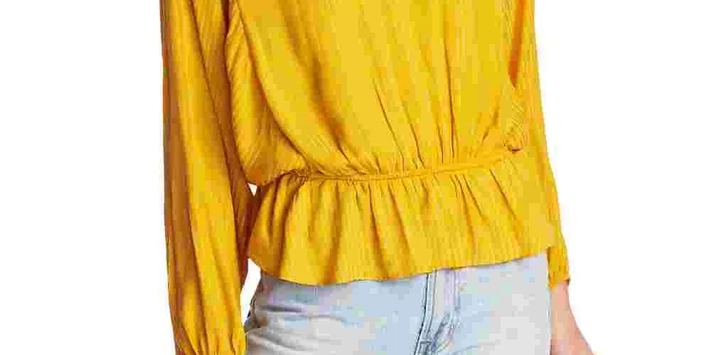 1.STATE Women's Long Sleeve Jewel Neck Peplum Top Yellow sold by Ruumur product image thumbnail 3