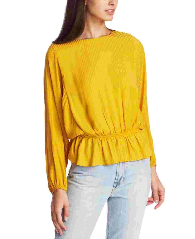 1.STATE Women's Long Sleeve Jewel Neck Peplum Top Yellow sold by Ruumur