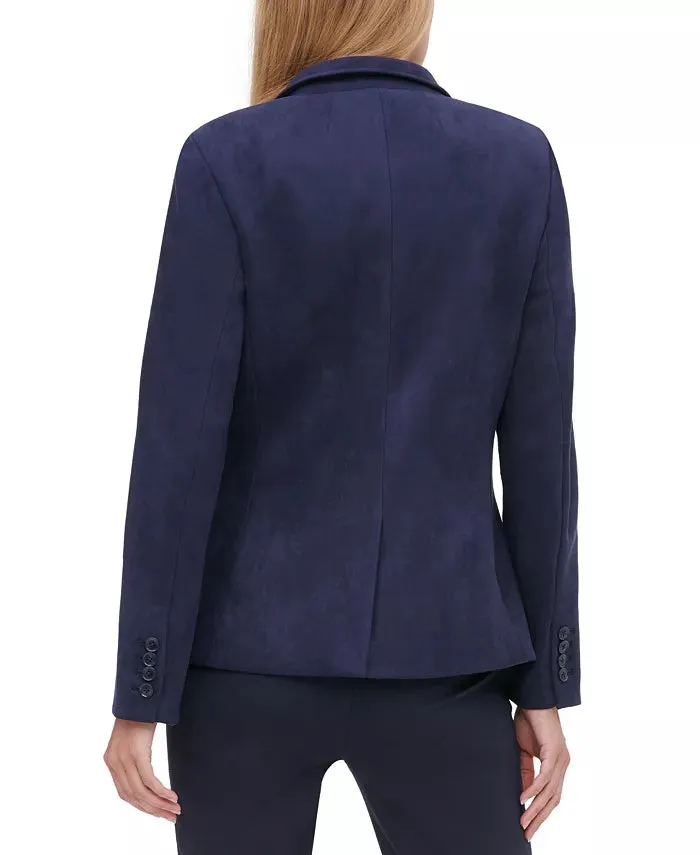 Tommy Hilfiger Women's Faux-Suede Notched-Lapel Blazer Dark Blue Size 2 sold by Ruumur product image thumbnail 2
