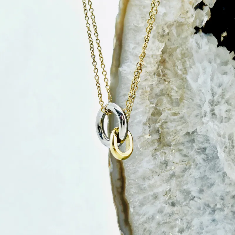 Double Chain Interlocking Circle Hypoallergenic Necklace sold by Ruumur