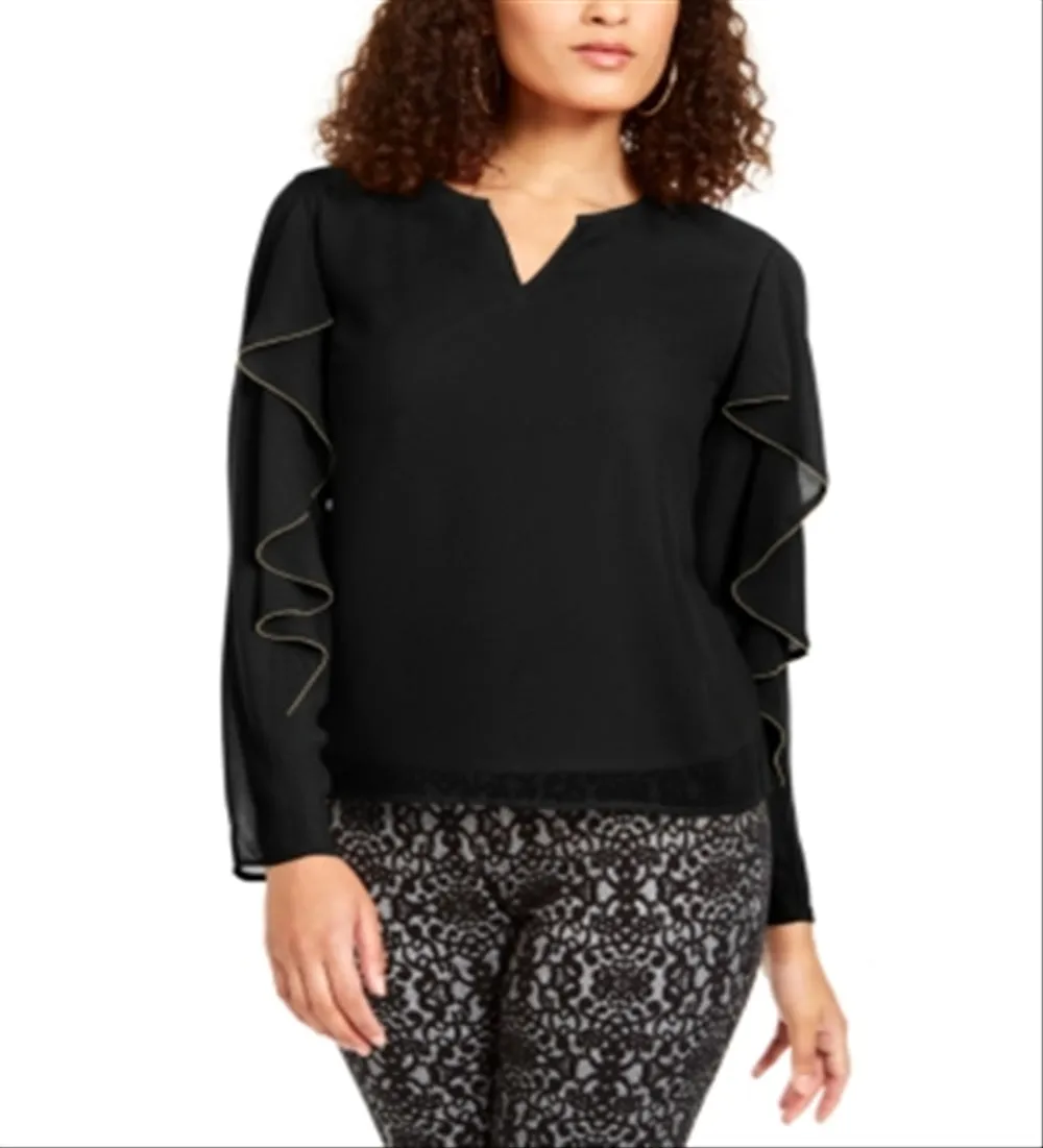 Thalia Sodi Women's Embellished Ruffle Sleeve Top Black Size Medium sold by Ruumur