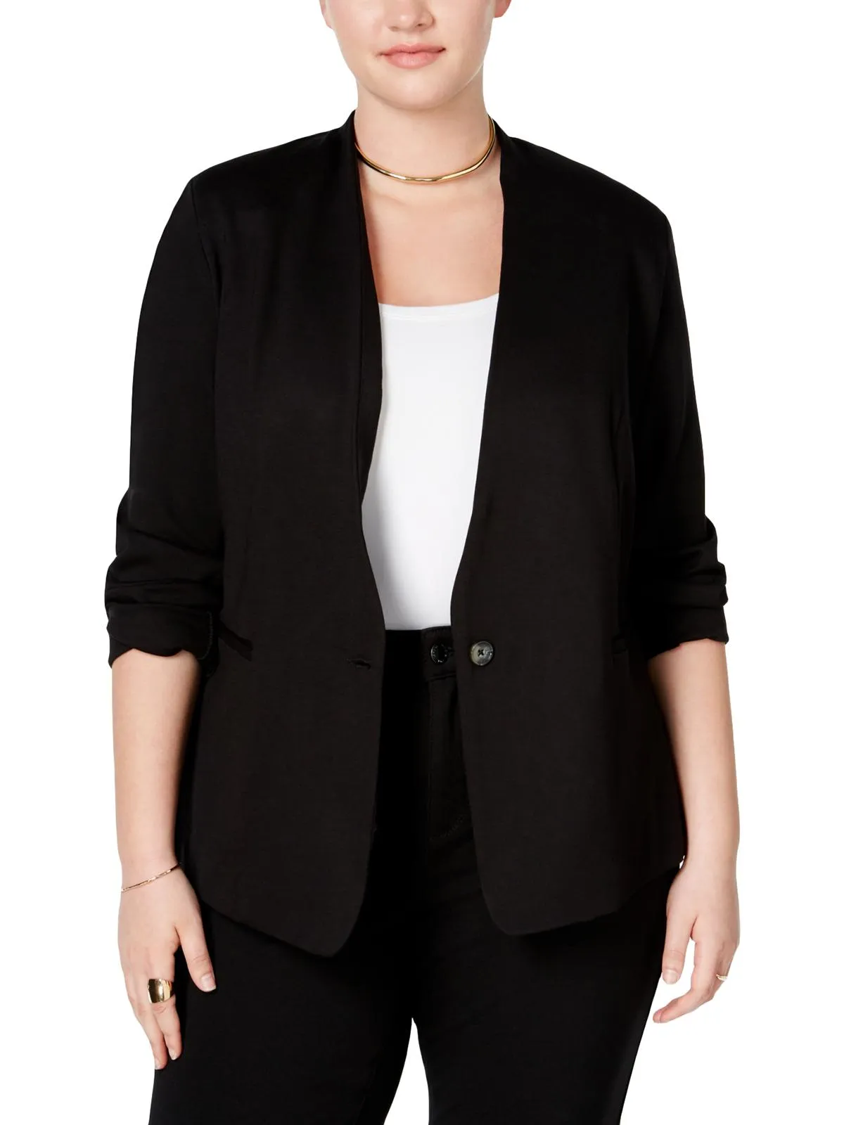Rachel Roy Women's Plus One Button Blazer Ponte Business Black Size 0X sold by Ruumur
