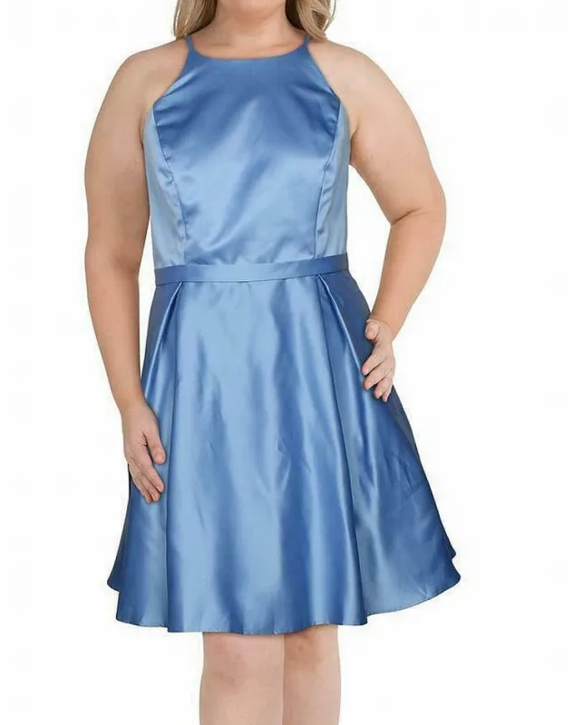 City Studios Women's Plus a Line Satin SkaterDress Blue Size 14 W sold by Ruumur