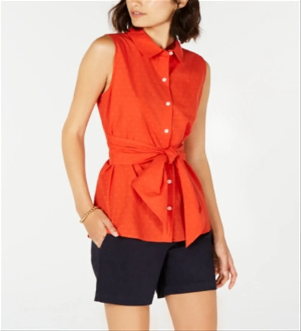 Tommy Hilfiger Women's Tie-Waist Cotton Sleeveless Top - Campos Clip- Grenadine Multi Red Size Medium sold by Ruumur