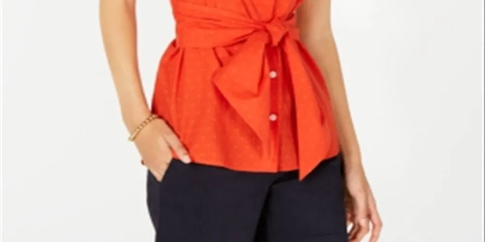 Tommy Hilfiger Women's Tie-Waist Cotton Sleeveless Top - Campos Clip- Grenadine Multi Red Size Medium sold by Ruumur product image thumbnail 3