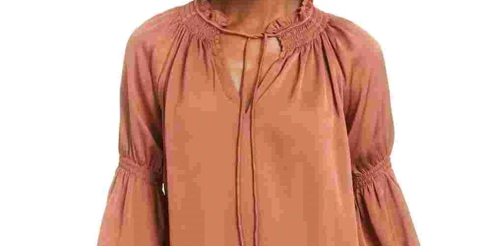 Current Air Women's Brown Tie-Neck Blouse Orange Size Small sold by Ruumur product image thumbnail 2
