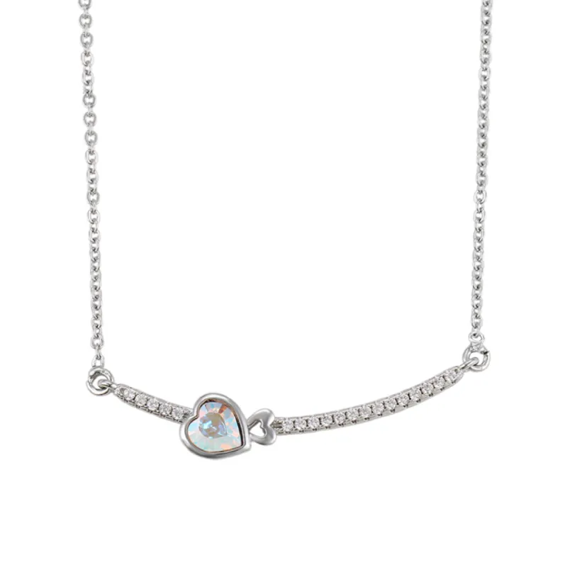 Aurora Borealis Swarovski Crystal Heart Bar Pendant Necklace sold by Ruumur