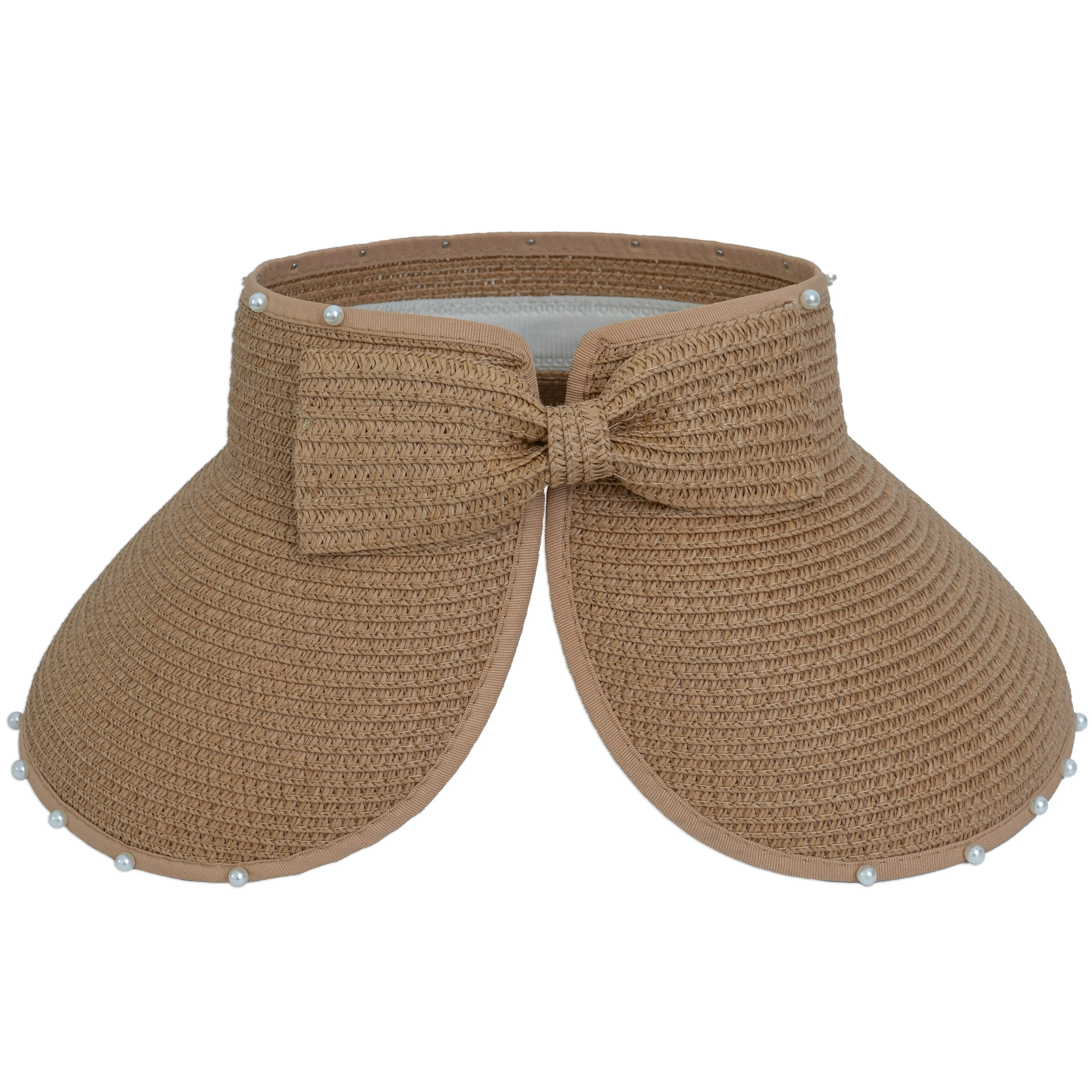 Roll-Up Straw Sun Visor with Pearl Trim and Velcro Bow sold by Ruumur product image thumbnail 3