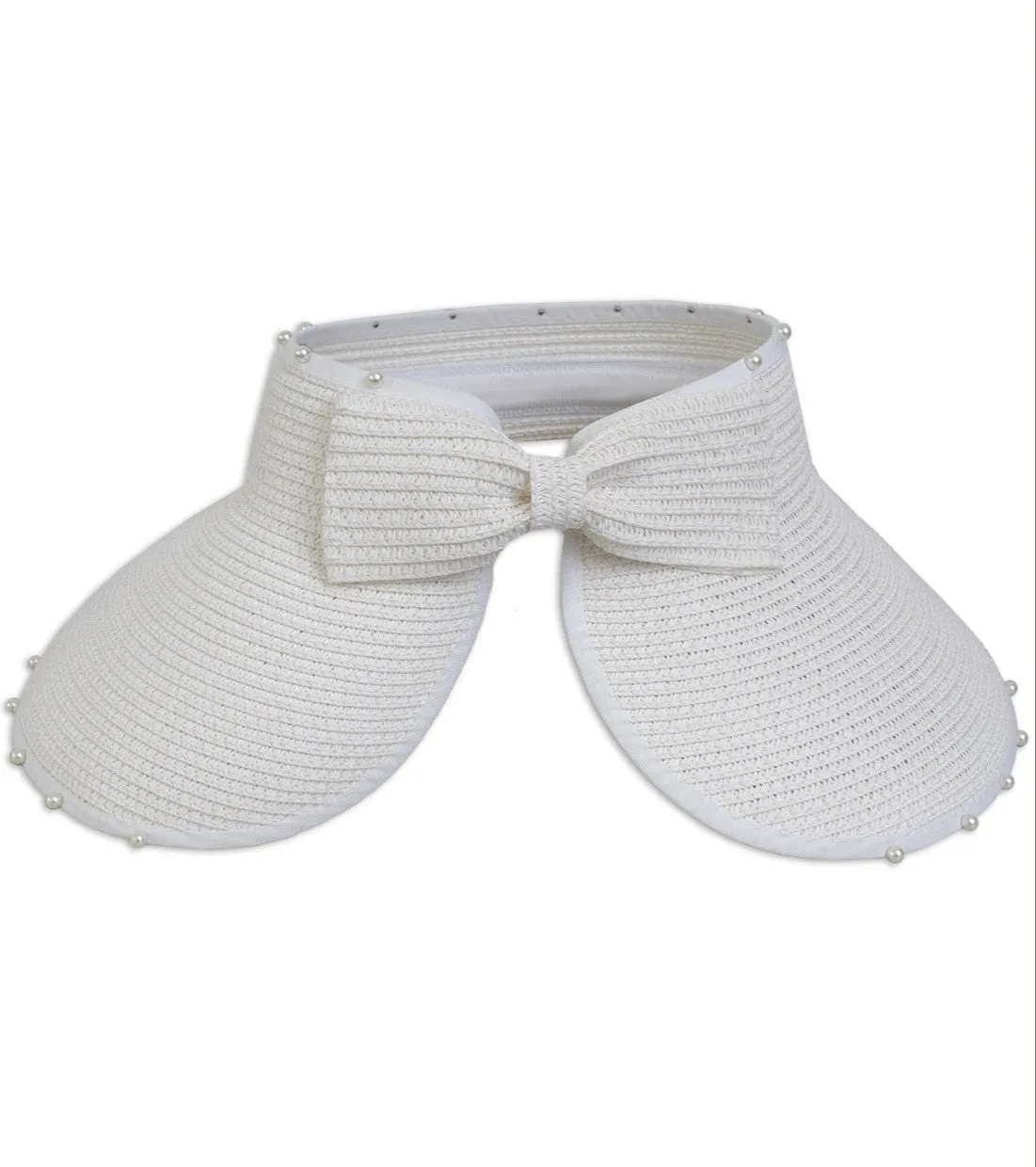Roll-Up Straw Sun Visor with Pearl Trim and Velcro Bow sold by Ruumur product image thumbnail 4