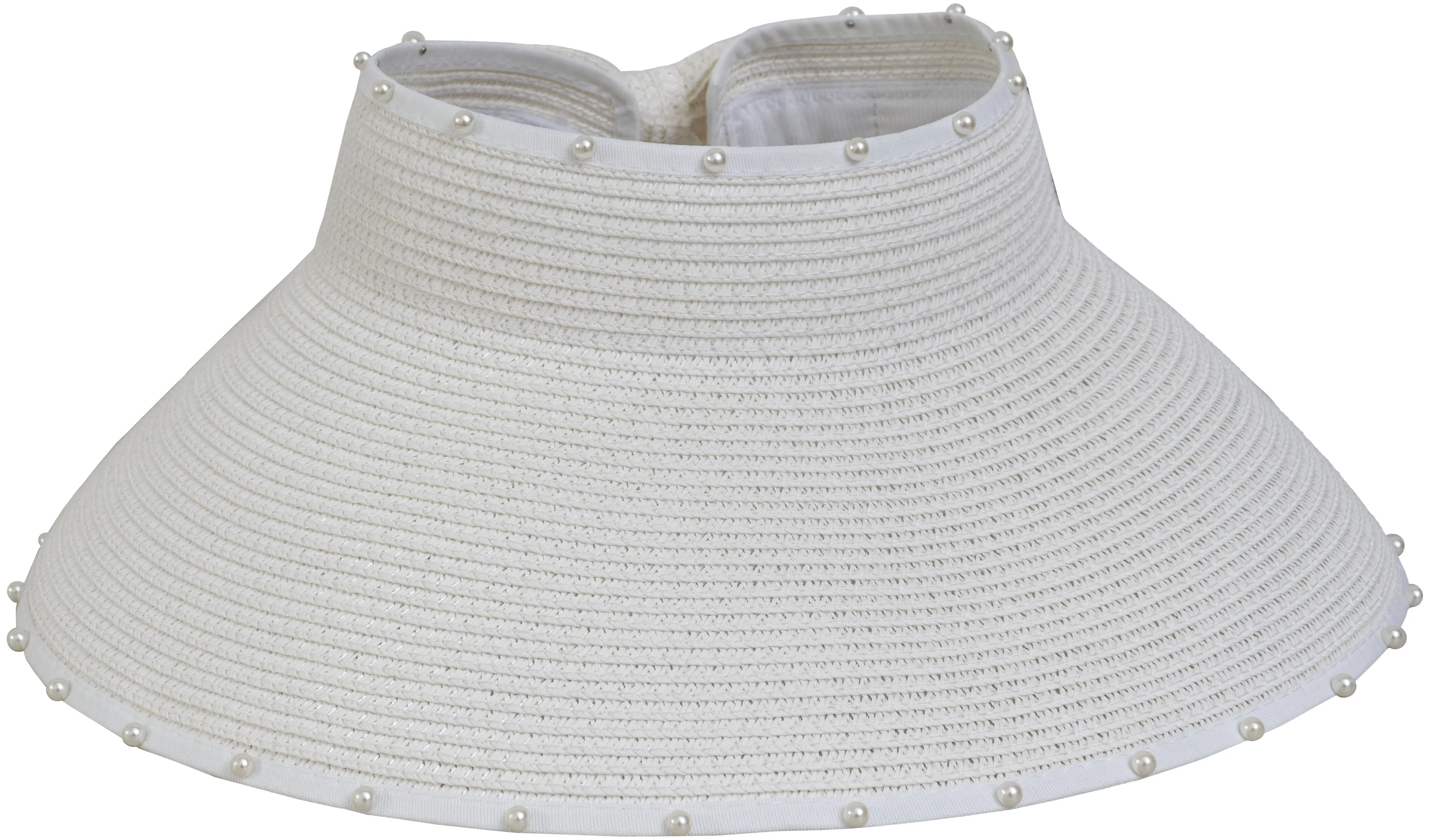 Roll-Up Straw Sun Visor with Pearl Trim and Velcro Bow sold by Ruumur product image thumbnail 5
