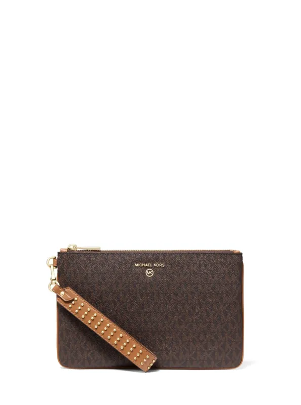 Michael Kors Women's Brown & Acorn Jet Set Charm Medium Signature Bracelet Wristlet sold by Ruumur