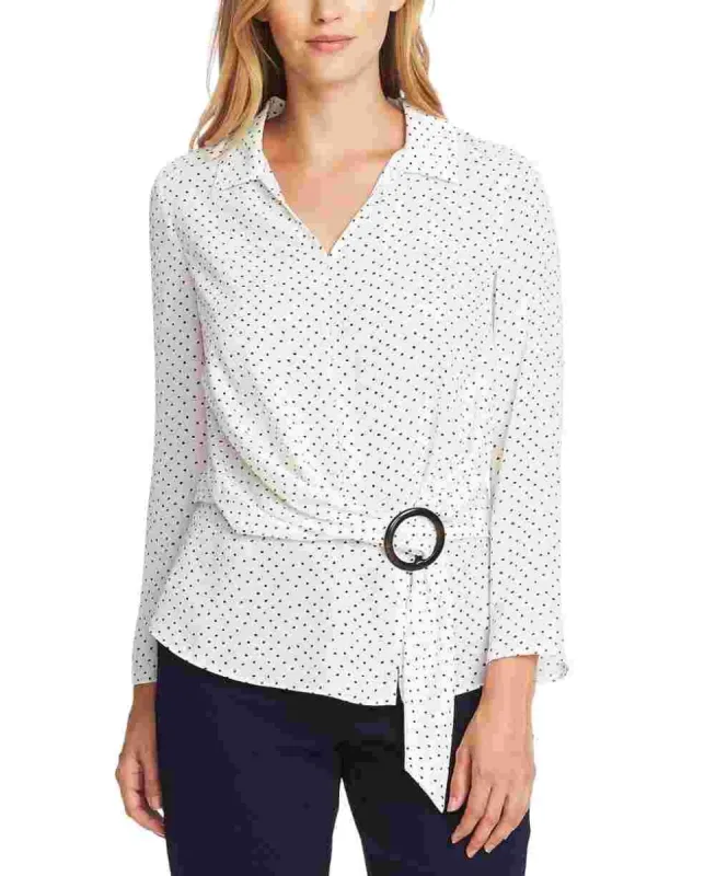 Vince Camuto Women's Ditsy Fragments Belted Blouse White Size Large sold by Ruumur