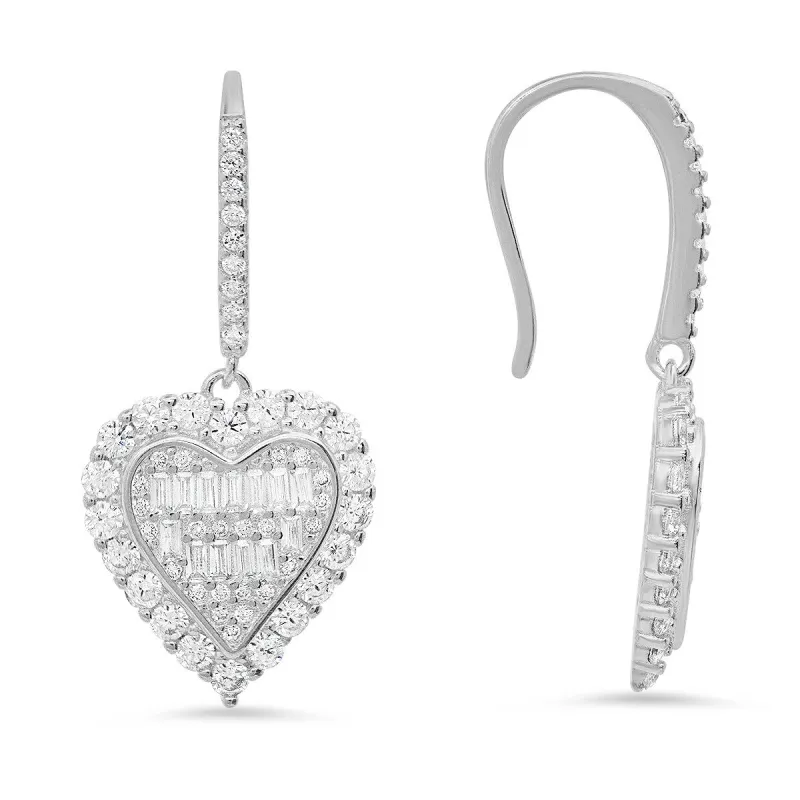 Sterling Silver Baguette CZ Halo Fishhook Earrings made by Ruumur