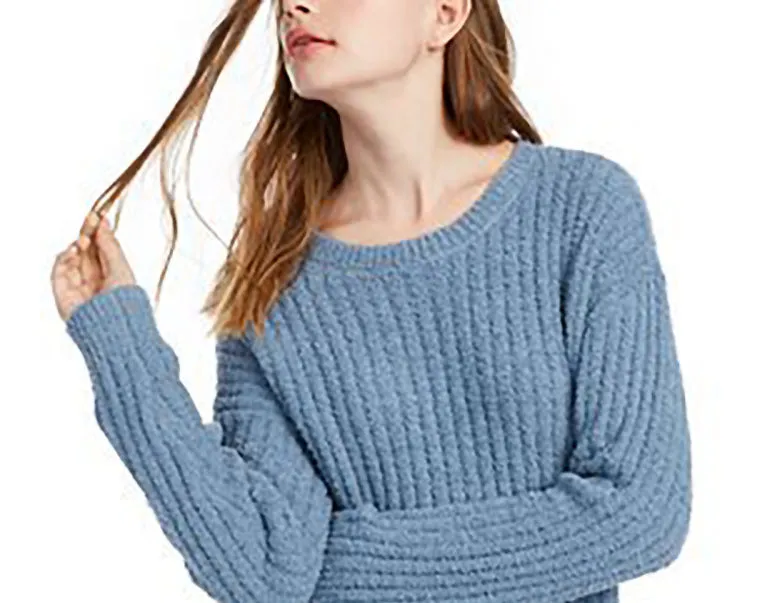 Crave Fame Juniors' Ribbed Cropped Sweater Blue Size Medium sold by Ruumur product image thumbnail 2
