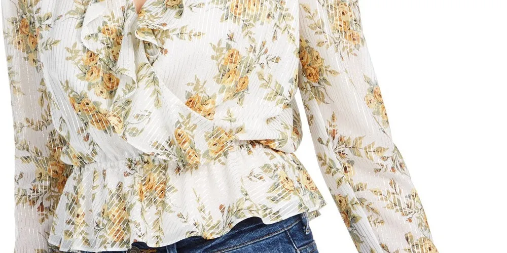 Leyden Women's Ruffle-Neck Floral-Print Peplum Top Yellow Size Small sold by Ruumur product image thumbnail 3