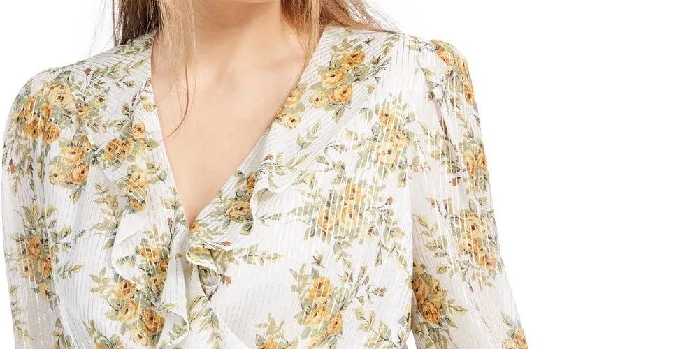 Leyden Women's Ruffle-Neck Floral-Print Peplum Top Yellow Size Small sold by Ruumur product image thumbnail 2