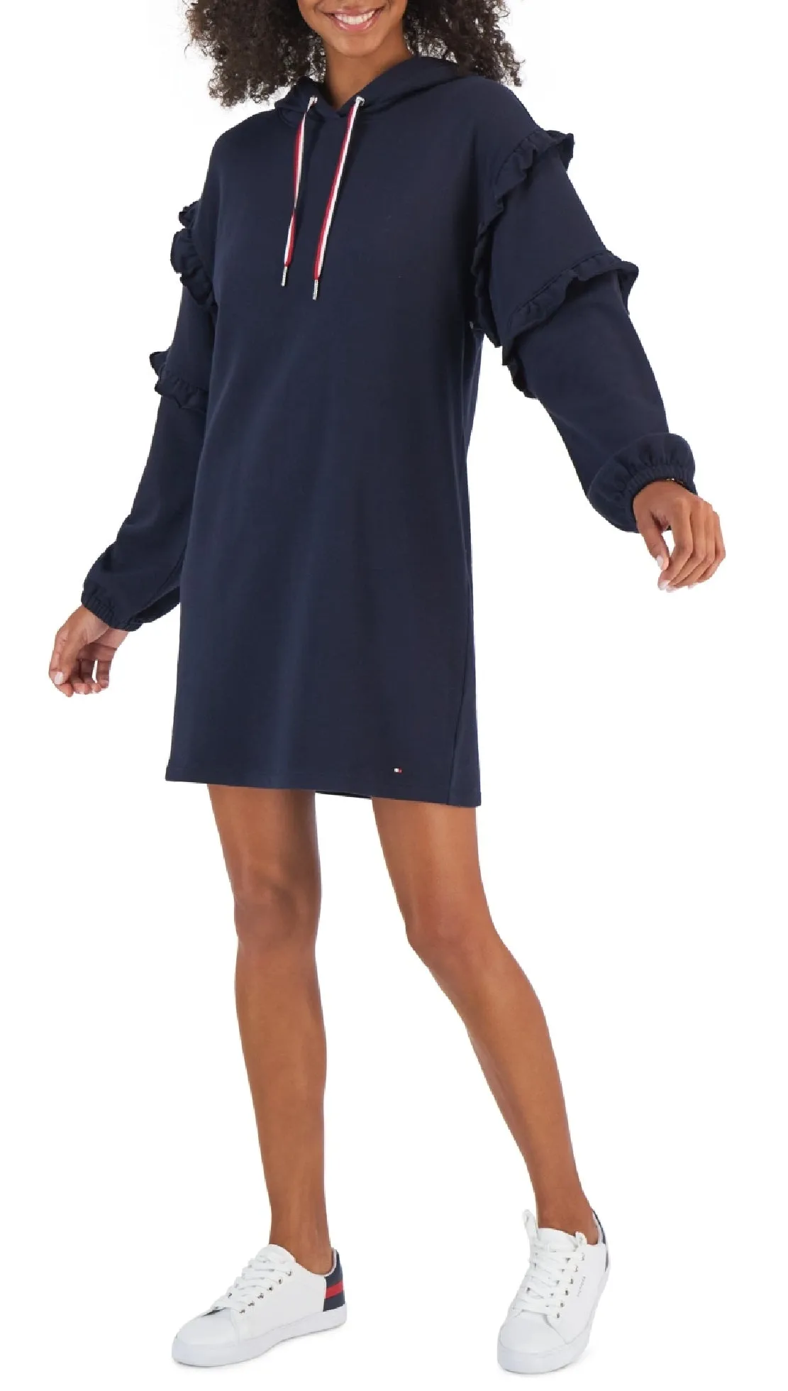 Tommy Hilfiger Women's Ruffle Sleeve Sweatshirt Dress Blue Size Large sold by Ruumur