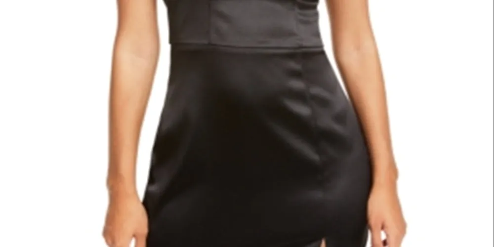 Sequin Hearts Women's Satin Embellished Zippered Sleeveless Asymmetrical Neckline Short Cocktail Sheath Dress Black Size 11 sold by Ruumur product image thumbnail 3