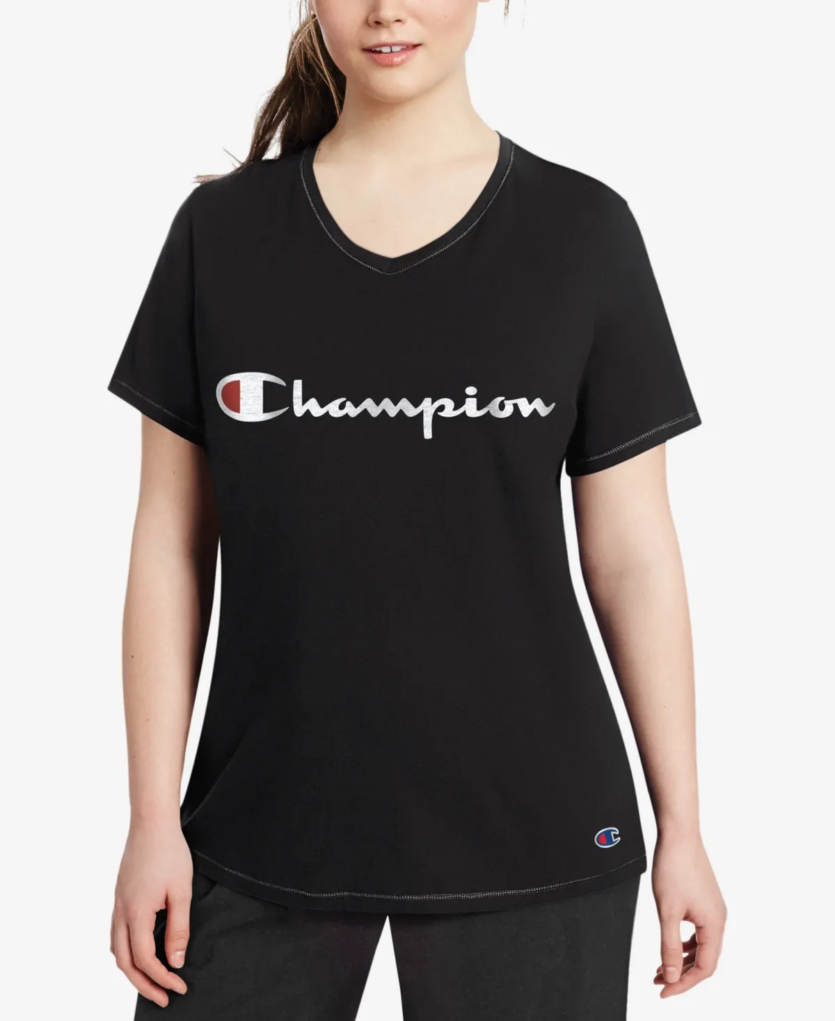Champion Women's Logo T-Shirt Black Size 2X sold by Ruumur