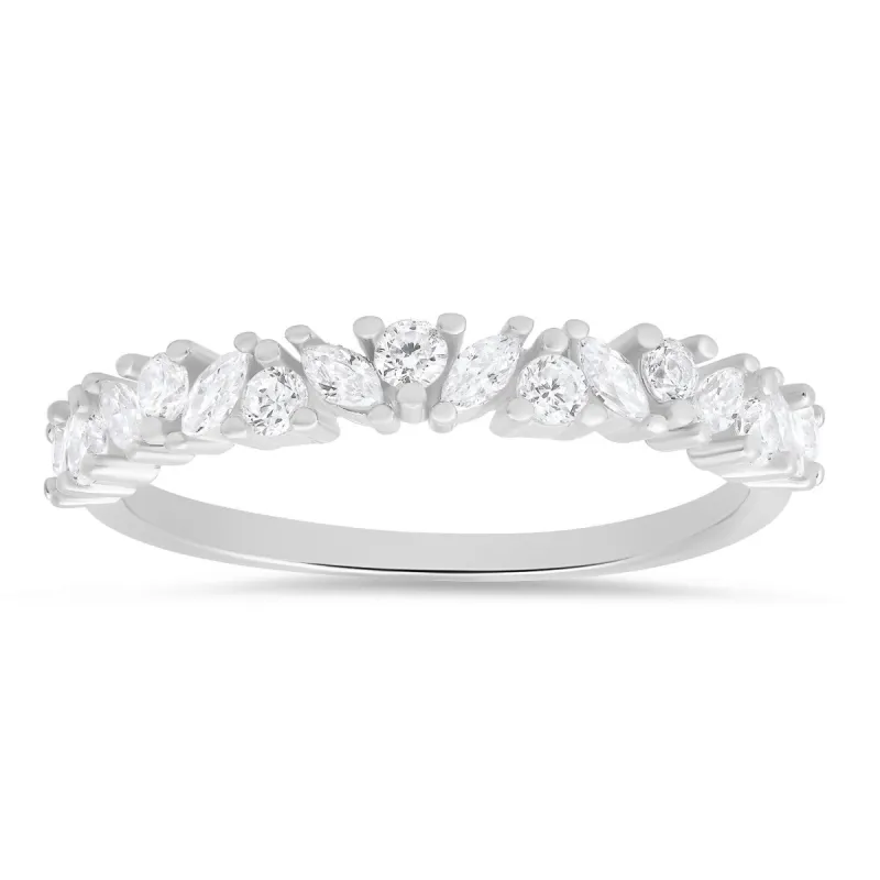 Sterling Silver Marquise-cut CZ Band Ring sold by Ruumur