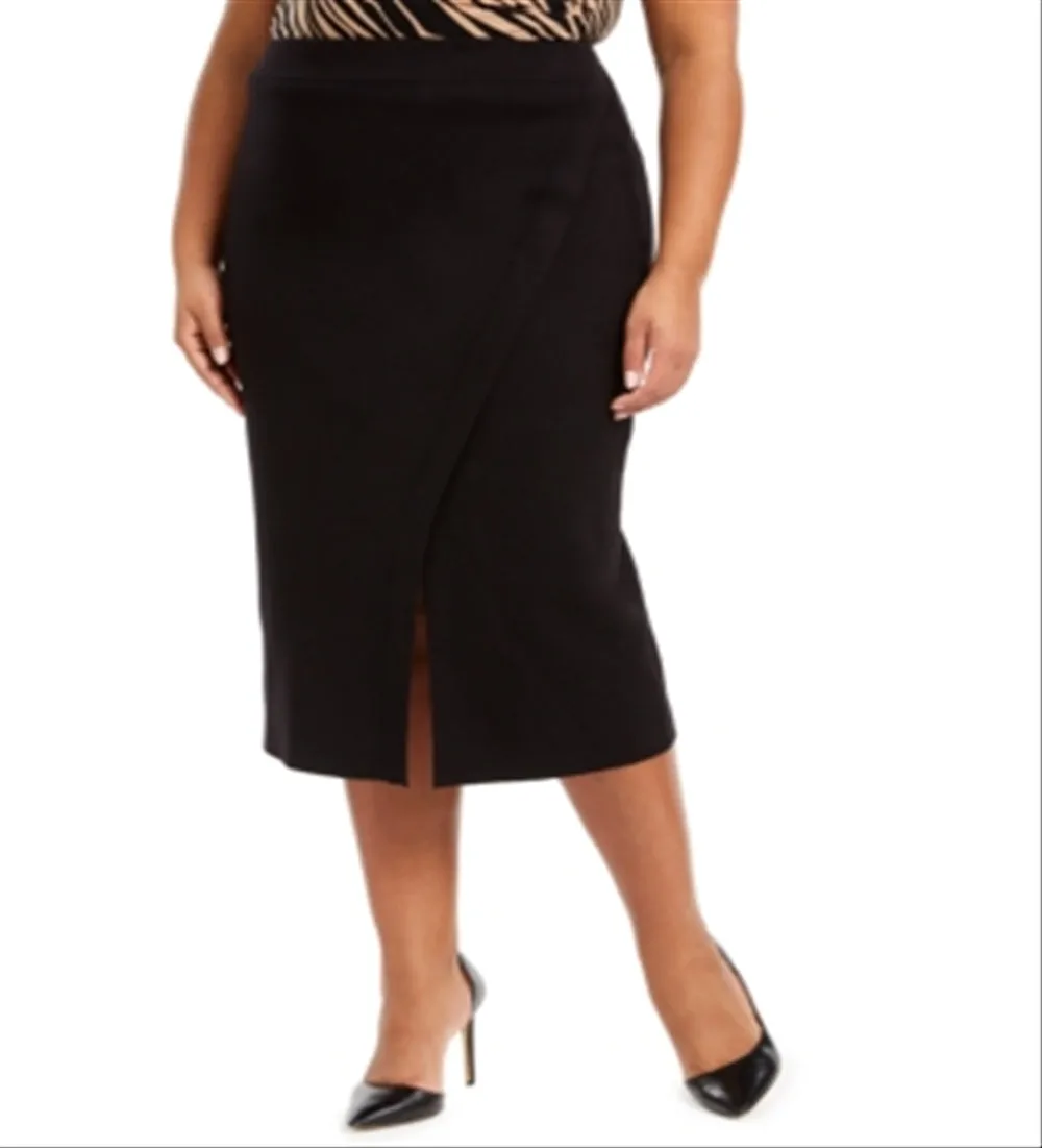 Anne Klein Women's Below the Knee Wrap Wear to Work Skirt Black Size 0X sold by Ruumur