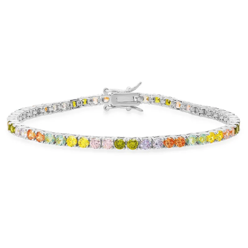 Sterling Silver 7.25" Multi-color CZ Tennis Bracelet sold by Ruumur