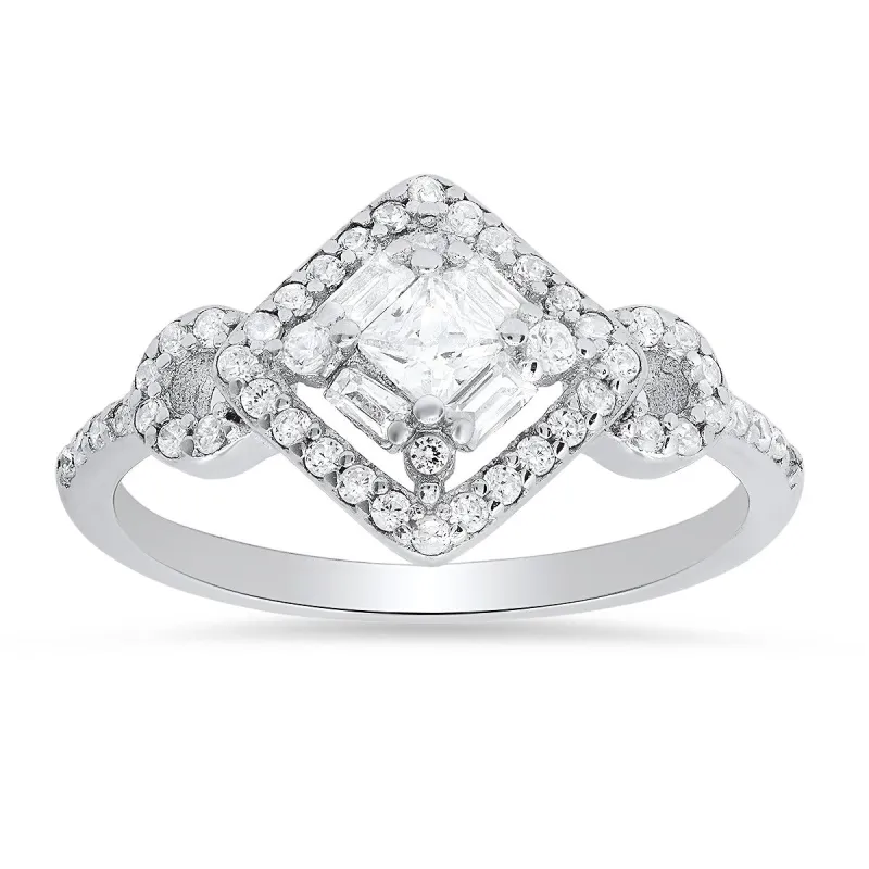 Sterling Silver Multi-cut Halo CZ Ring sold by Ruumur