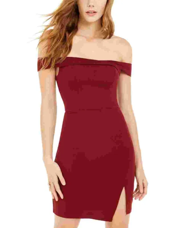 Sequin Hearts Women's Burgundy Short Sleeve Off Shoulder Above The Knee Body Con Cocktail Dress Red Size 3 sold by Ruumur